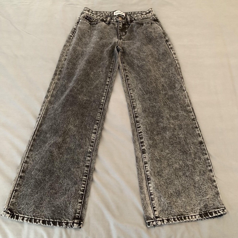 Disclosure Wide Leg Jeans Juniors 5/27 Gray‎ Acid Wash High Rise Bow Pockets